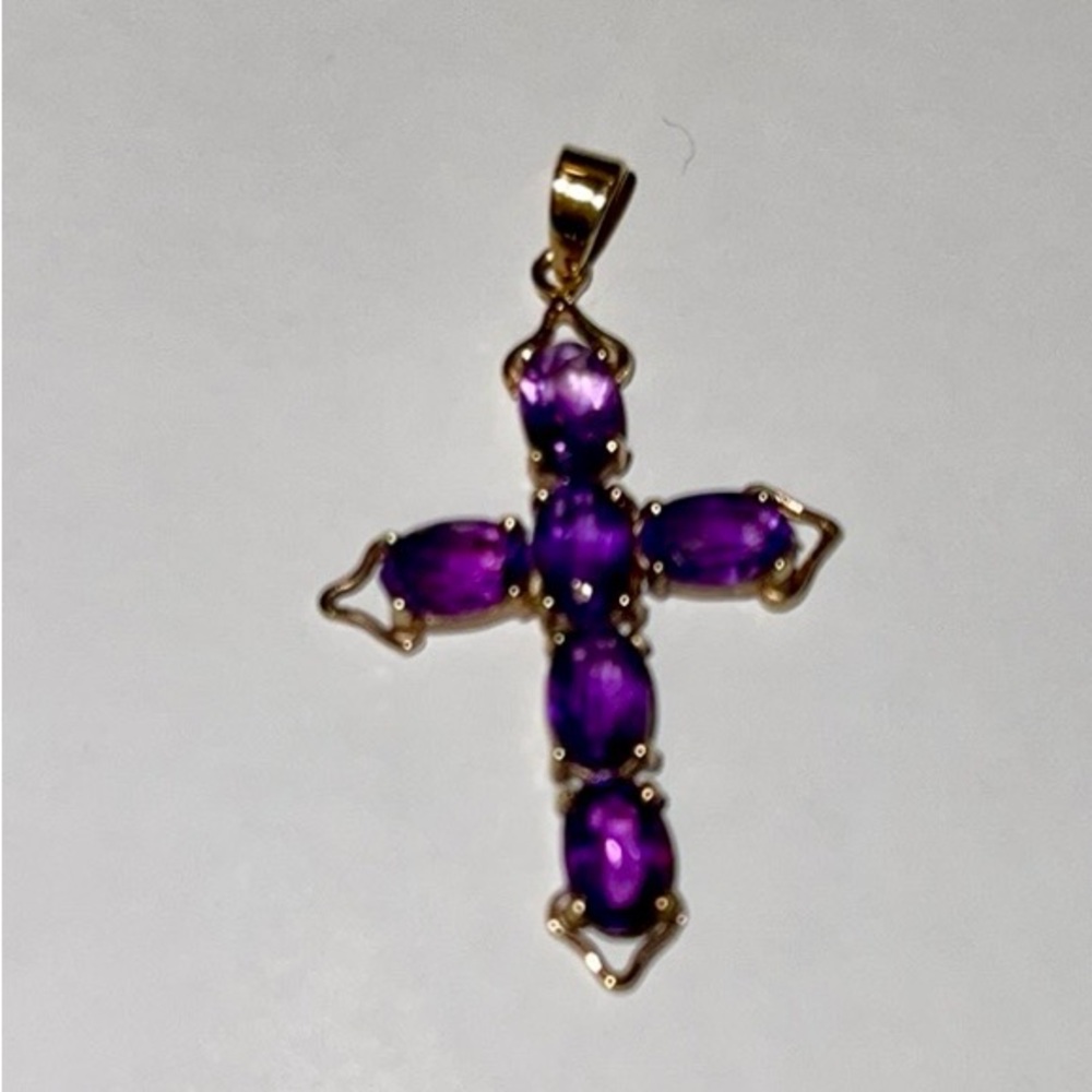 Vintage amethyst 14K 585 yellow gold cross pendant